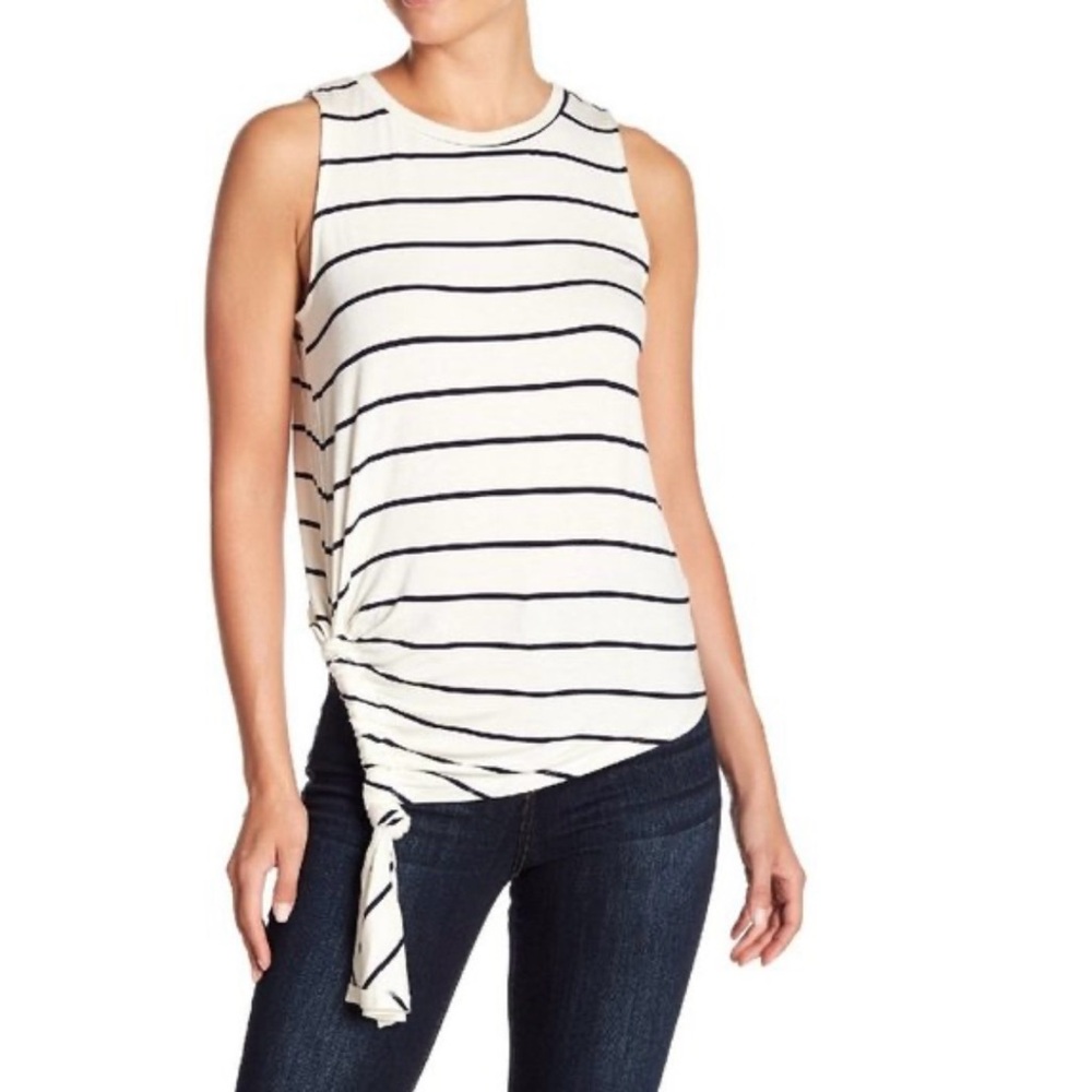 Emelia Side Cinched Black & White Stripe Tank Size Small